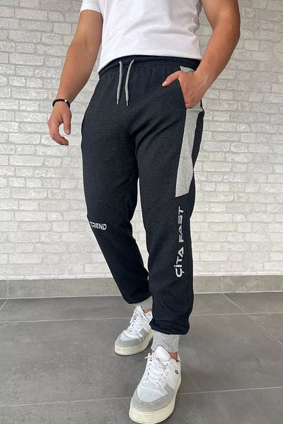 MİSHAR İTALİA Ανδρικό αθλητικό παντελόνι Jogger με ριμπ γράμματα Anthracite
