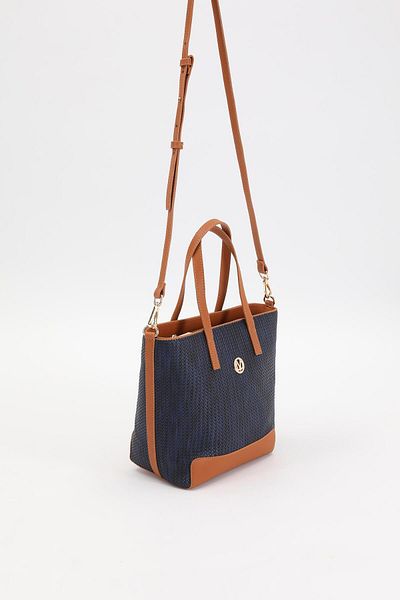 Levidor Navy Blue - Camel Straw Pattern Handbag