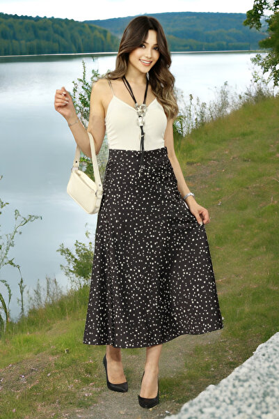 Patterned Midi Size Patterned Satin Skirt