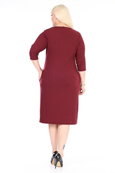 modayız Double Pocket Winter Plus Size Stretchy Black Dress 31B-2609