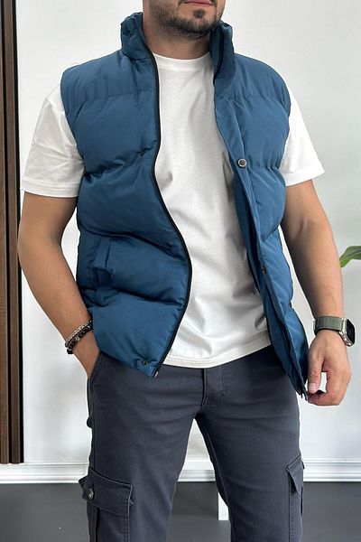 Edwox Мъжка жилетка Crozovise Slim Fit Puffer, синя Kf03