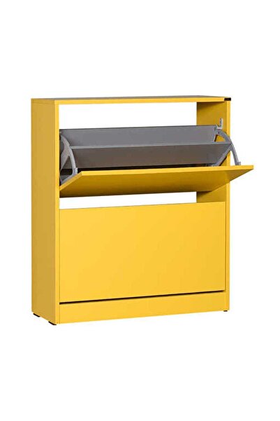 Adore Mobilya Flat Duo 2 Katlı Geniş Ayakkabılık Dolabı - Hardal