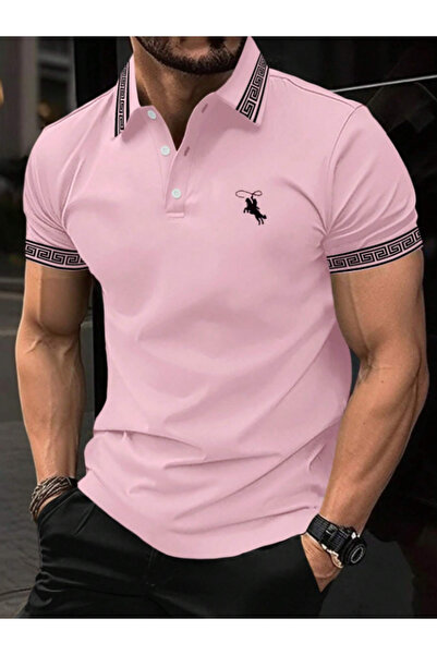 LUCKYPORT Horse Embroidery Collar Detailed Polo Collar T-Shirt I Pink