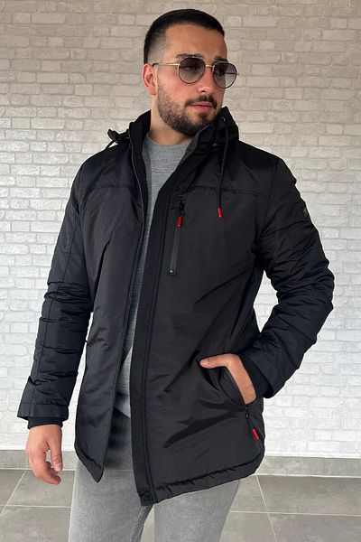 MİSHAR İTALİA Μαύρο ανδρικό βελούδινο παλτό με κουκούλα με φερμουάρ