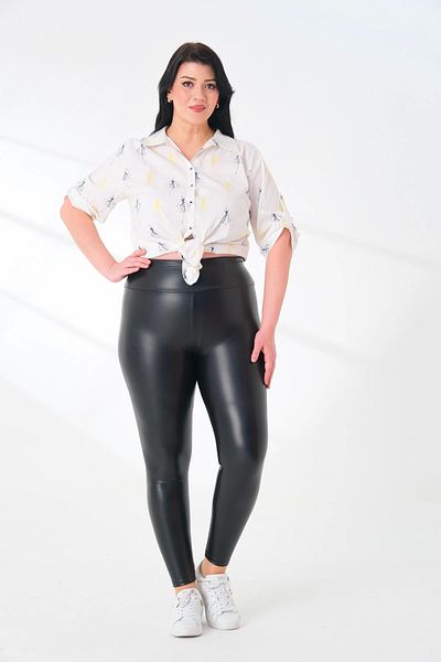 Lady Majestic Jambiere din piele căptușite cu lycra cu talie înaltă