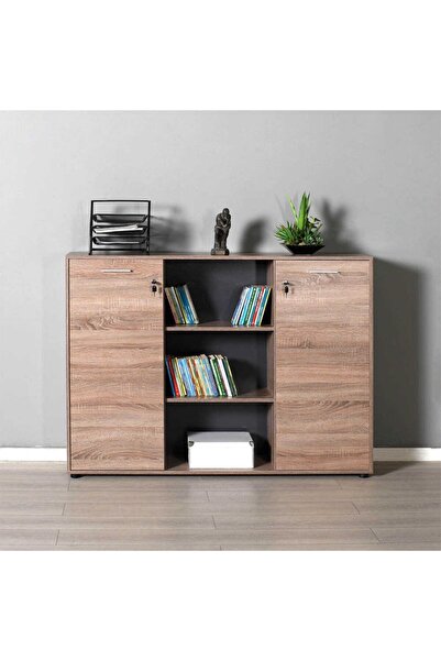 Adore Mobilya Newyork Geniş 3 Katlı 2 Kilitli Kapaklı Kitaplık NKT-563-LL-2 L...