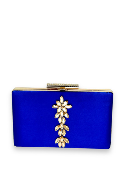 MidStore أزرق بلون الكوبالت حقيبة سهرة من حجر الكريستال الساتان الملونة حقيبة...