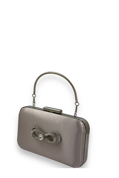 Wedding Fashion Satin de culoare nurcă - Geantă de seară pentru rochie de seară cu pietre argintii și mânere, clutch de logodnă de nuntă