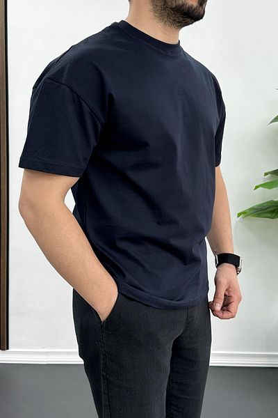 Edwox Ανδρικό μπλουζάκι Oversize 100% βαμβακερό αναπνεύσιμο Basic Navy Blue Edw038