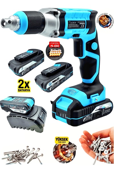 SCHUTZENGER Profesyonel Şarjlı Metal Otomatik Alçıpan Vidalama 2x Çift Akülü ...