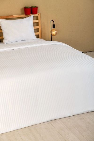 Otello White Pearl Duvet Cover Set Single - Microfiber Striped 98wire