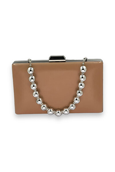 MidStore Geantă clutch elegantă, nude, decorată cu perle – ideală pentru nuntă, logodnă sau absolvire