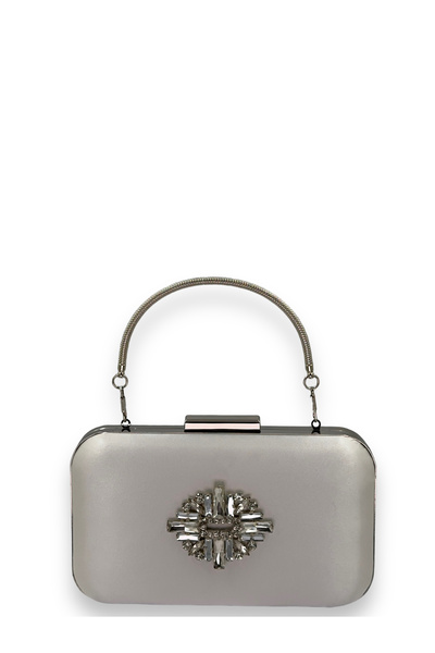 MidStore Color Satin Silver Case with Silver Stone Handle Evening Dress Eveni...