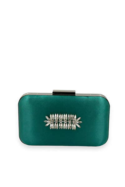 Generic Brand Green Color Satin Silver Case Silver Stone Evening Dress Bag Ev...