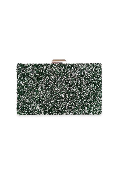 MidStore Koyu Yeşil Renk Taşlı Abiye Çanta Gece Çantası Çantası El Yapımı Çan...