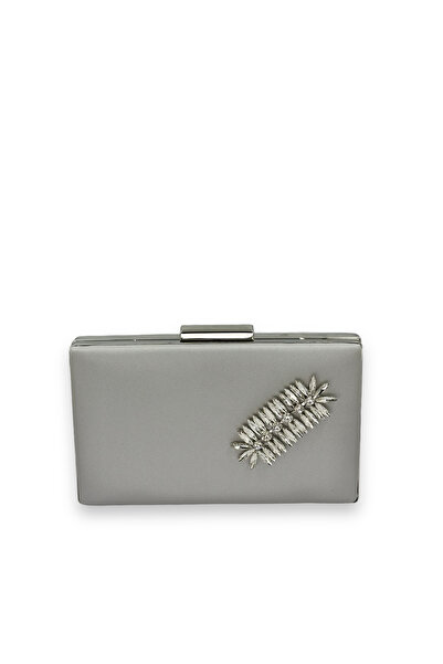 MidStore Ασημί γκρι Χρώμα χωρίς γρατσουνιές Σατέν Ασημένια πέτρα βραδινή τσάν...