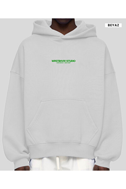 CC STORE Hanorac WRSTBHVR |   Imprimare logo cu flori pe față și spate |   ALB