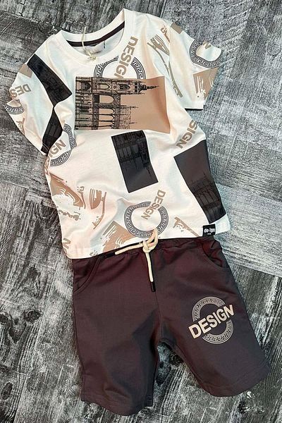 Riccotarz Set de tricou cu mânecă scurtă cu imprimeu text pentru băiat, alb, cu pantaloni scurți