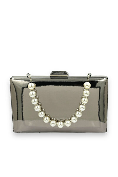 Wedding Fashion Geantă de seară cu oglindă platină din piele lacuită gri antr...