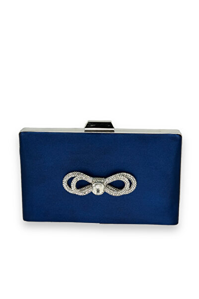 MidStore Navy Blue Color Satin Crystal Stone Evening Dress Bag Evening Bag He...