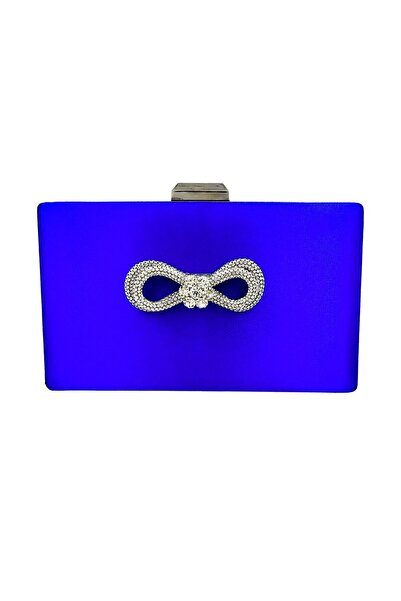 Generic Brand Blue Satin Cobalt Blue - Evening Dress Bag with Silver Case and...