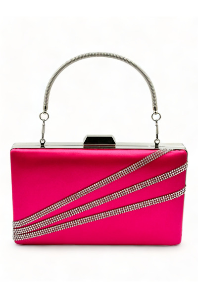 Generic Brand Fuchsia Color Satin Evening Dress with Silver Case Evening Bag ...