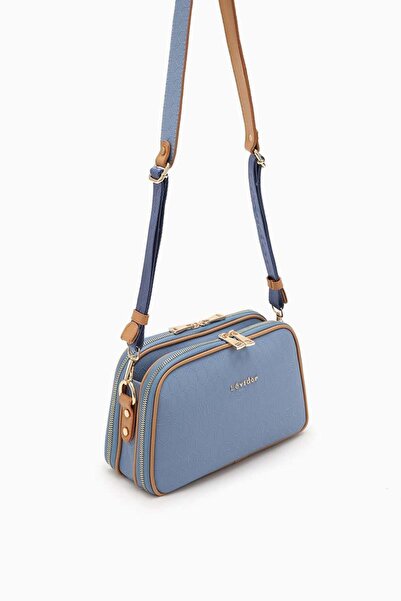 Levidor Geantă de umăr Blue Double Zipper Honeycomb cu imprimeu