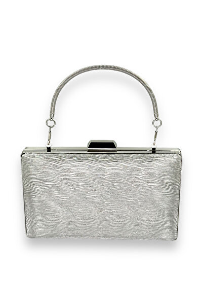 Wedding Fashion Geantă elegantă gri argintiu cu model laser „Cale a apei”, ideală pentru seară, nuntă, logodnă sau petrecerea henna.