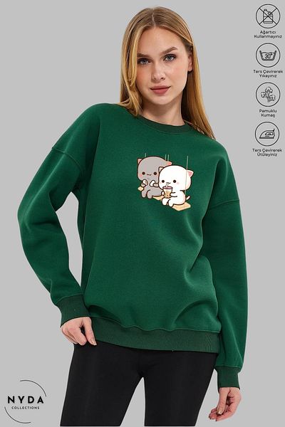 Nyda Collections Unisex μακρυμάνικο Bubu Dudu Swing με στάμπα με λαιμόκοψη χωρίς κουκούλα Raster Oversize φούτερ