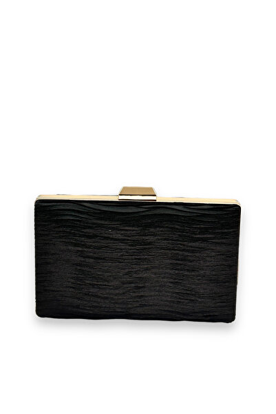 MidStore حقيبة سهرة سوداء من الساتان المطوي مع مقبض معدني حقيبة سهرة كولابا هينا