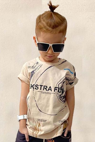 Riccotarz Boy's Extra Fun Text and Digital Printed T-Shirt Set with Black Shorts