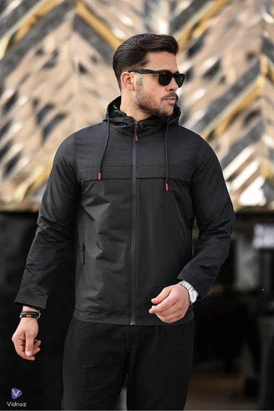Edwox Men's Rain and Water Resistant Raincoat Seasonal Coat Black Edw084
