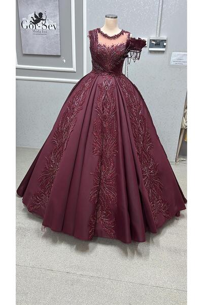 EKY GÖR SEV WEDDING DRESS BORDO KABARIK NİŞANLIK