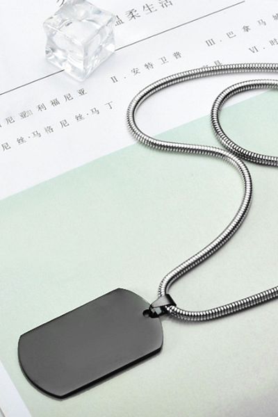 Chavin Large Shiny Black Dogtag Army Tag Steel Necklace Ds68Sy