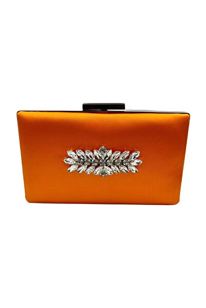 Generic Brand Orange Satin Evening Dress Bag Night Portfolio with Silver Case
