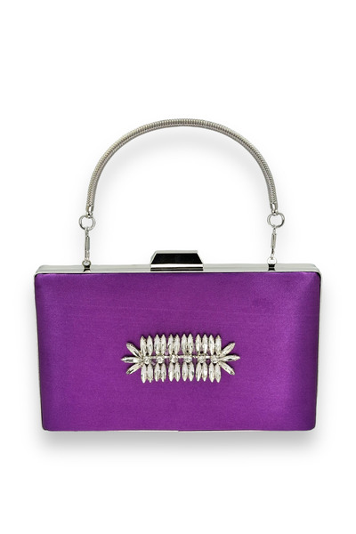 MidStore Purple Color Satin Crystal Stone Evening Dress Bag Evening Bag Henna...