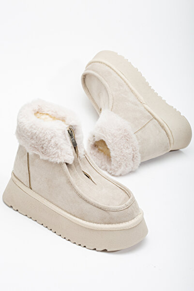 Tonny Black Női bézs magas politalpú szőrme csizma