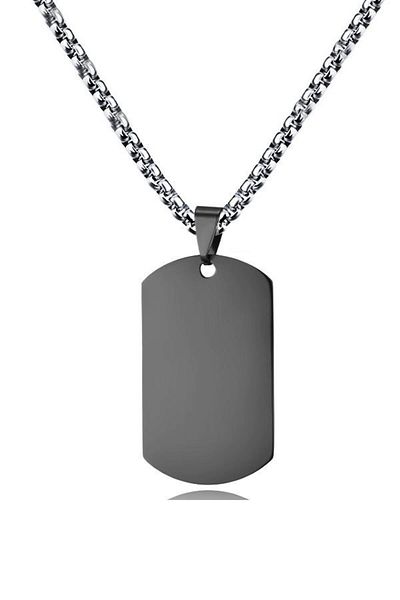 Chavin Large Shiny Black Dogtag Army Tag Steel Necklace Ds68Sy