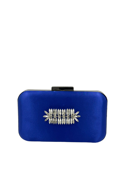 MidStore Cobalt Blue Colors Satin Silver Case Silver Stone Evening Dress Bag ...