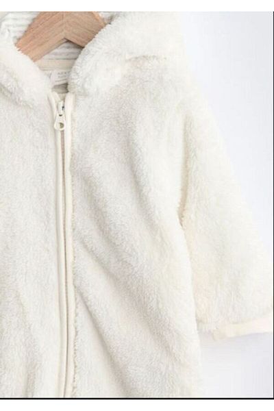 Next Ecru Color Baby Girl Zippered Hooded Fleece Romper