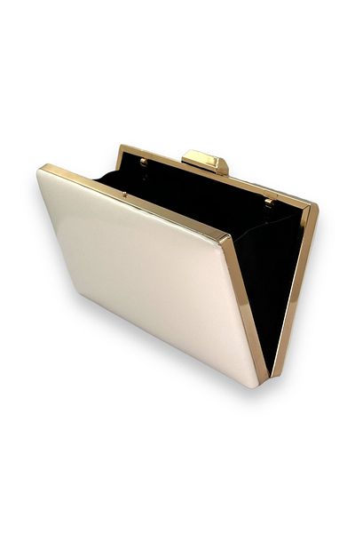 Wedding Fashion Beige Leather Matte Skin Pearl Evening Clutch - Portfolio Bag for Wedding and Engagement