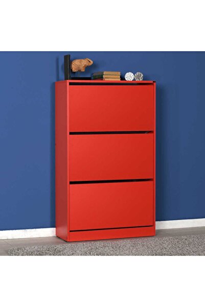 Adore Mobilya Flat Duo 3 Katlı Geniş Ayakkabılık-kırmızı 73x119x26 Cm (gxyxd)