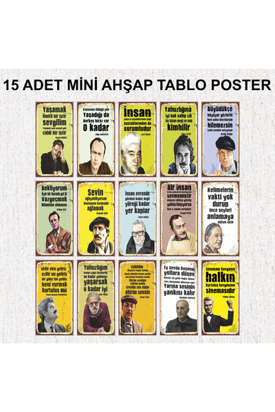 Hayat Poster Türk edebiyatı şair ve yazarları dekorasyonu 15 adet mdf ahşap p...