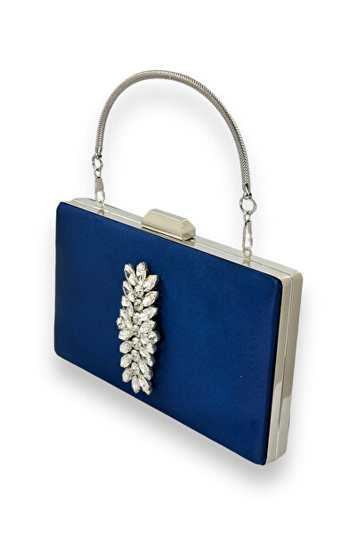 MidStore Navy Blue Satin Crystal Stone Evening Dress Bag Evening Bag Henna Bridal Graduation Bag Clutch