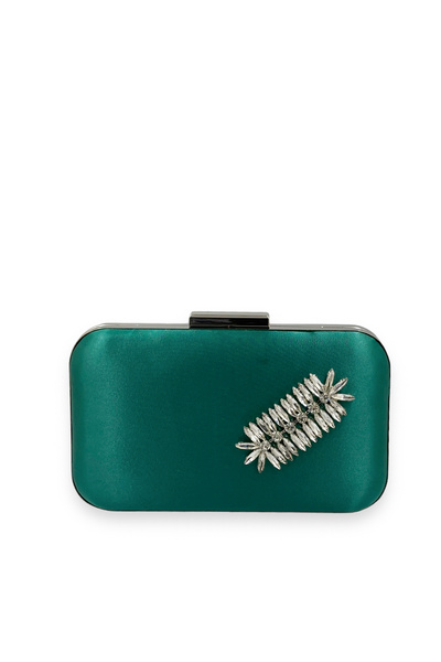 MidStore Green Color Satin Silver Case Silver Stone Evening Dress Bag Evening...