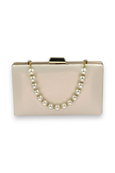 Wedding Fashion Beige Leather Matte Skin Pearl Evening Clutch - Portfolio Bag for Wedding and Engagement