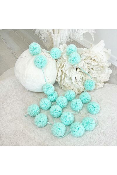 PAMUKA Mint Green Tulle Mini Pompom Banner