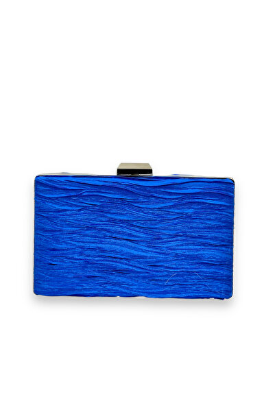 Generic Brand Cobalt Blue Pleated Satin Evening Dress Bag with Metal Handle H...