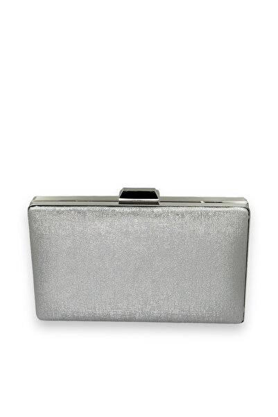 MidStore Silver grey lame anti-scratch matte leather evening bag with metal c...