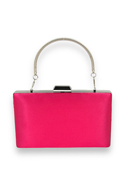 Generic Brand Fuchsia Color Satin Evening Dress with Silver Case Evening Bag ...